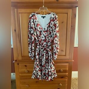 INC International Concepts Red and Black Floral Long Sleeve Dress